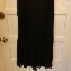 Chic Black Wide Leg Women's Pants With chiffon overlay/ Side Tie Belt L